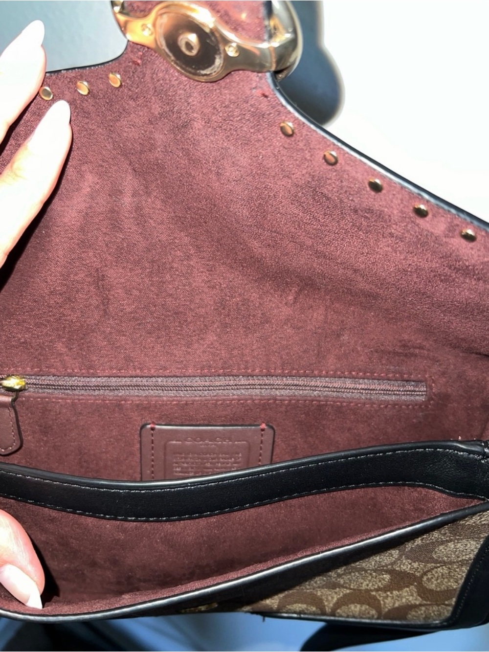 Coach Shoulder Bag Brown Tan Black Red with Signature Canvas - Picture 10 of 10